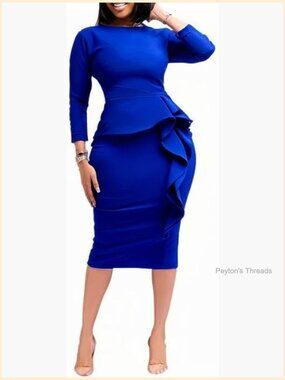 Plus Size Peplum Pencil Dress with Long Sleeves for Work or Party